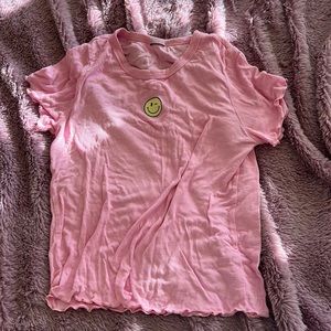 Cropped pink preppy smiley face tee